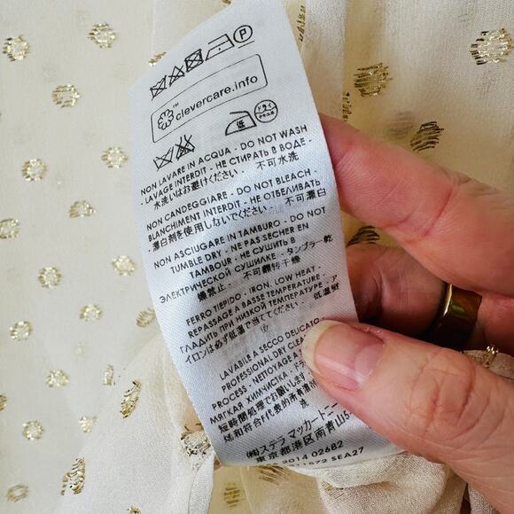 Stella McCartney Sheer Cream Gold Metallic Polka Dot Button Sheer Blouse 44 / L - Picture 9 of 11